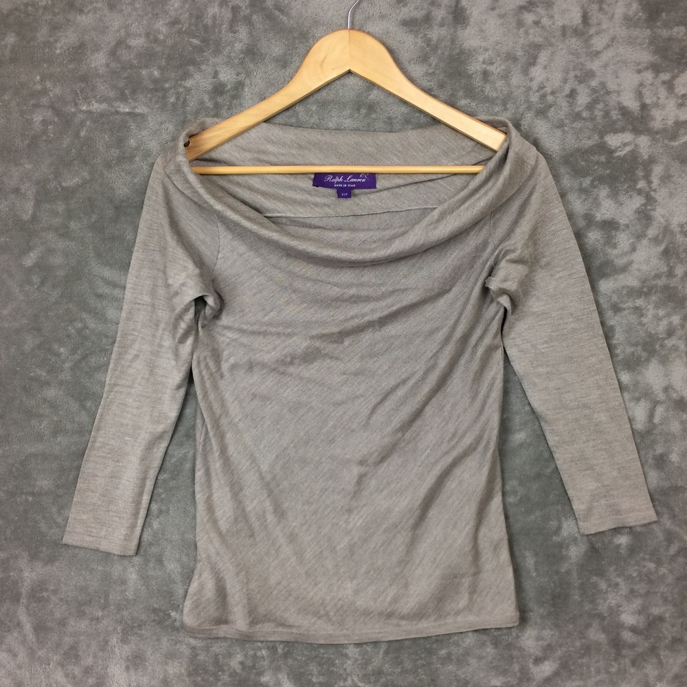 Ralph Lauren Purple Label Sweater Womens S Silk Off The Shoulder Cowl Neck Beige